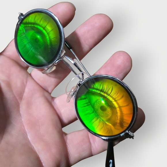 Holographic WIDE HUMAN EYES Sunglasses Glasses Vintage 1990's Halloween Costume - Picture 6 of 6